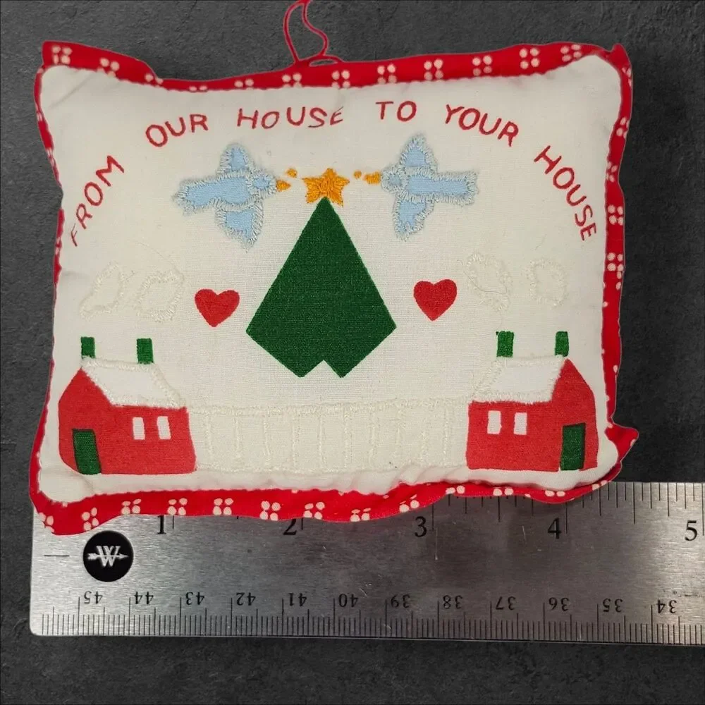 Vintage Farm Animal Christmas Ornaments Set of 4 Fabric Cottagecore Holiday Red